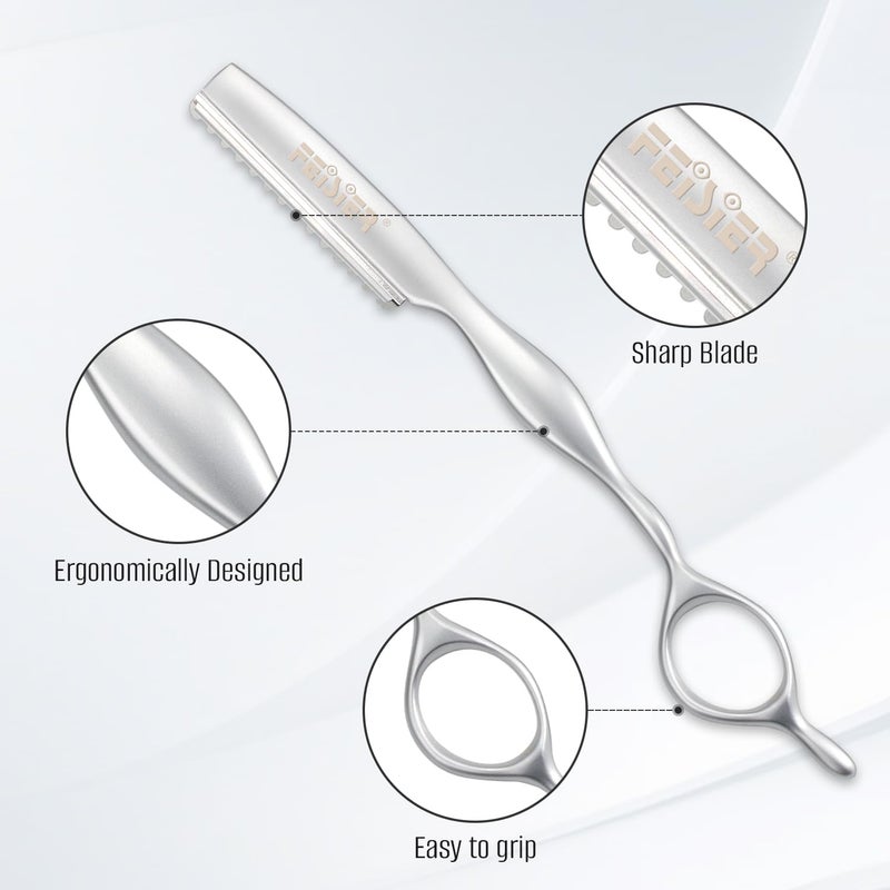 FEISIER Stainless Steel Hair Thinning Styling Razors for Cutting Hair, Texturizing Cutting Razor for Salon and Home,10 PCS Sharp Blades Included - Image 2